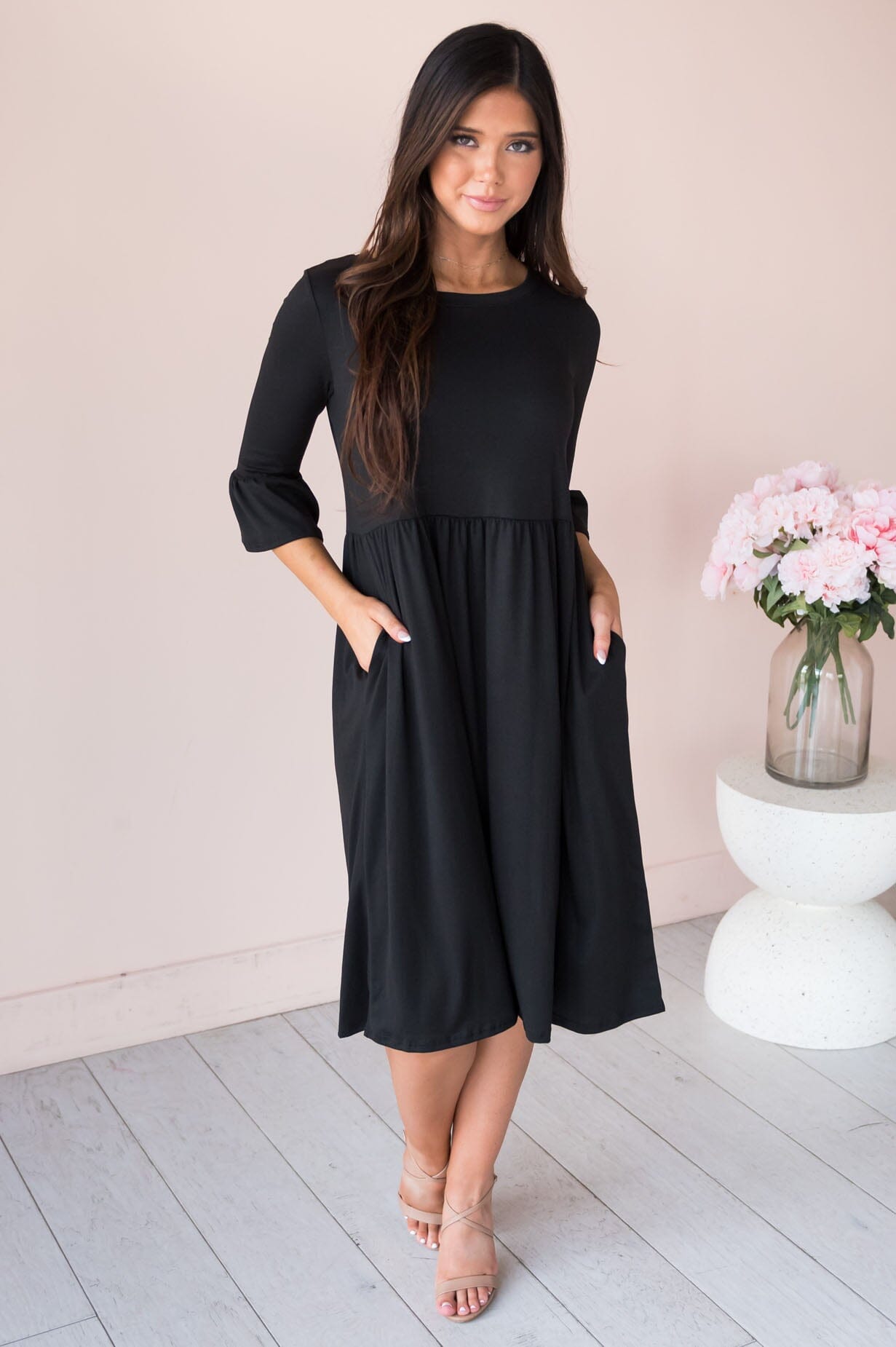 Zadie crew neck dress-black