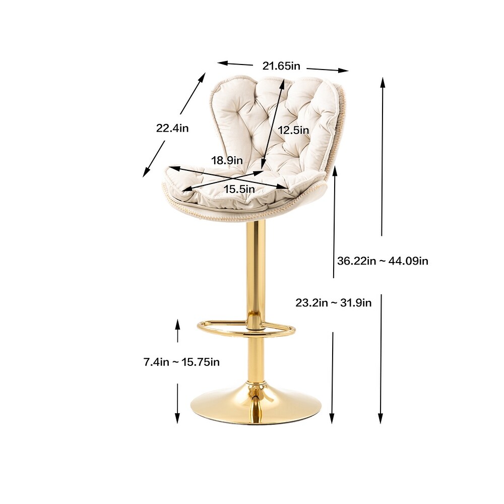 Modern Swivel Bar Stools  Set of 2  Adjustable Counter Height Velvet Upholstered Tufted Bar Stools with Back   Footrest  Ivory