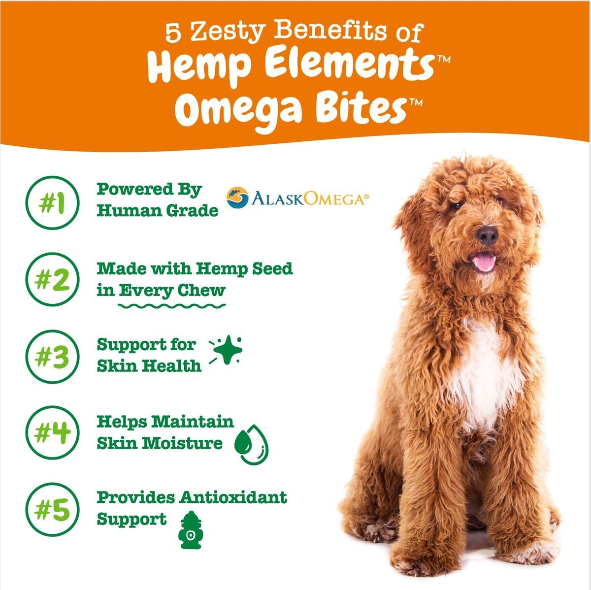 Zesty Paws Hemp Elements Omega Bites Chicken Flavored Soft Chews Skin and Coat Supplement for Dogs