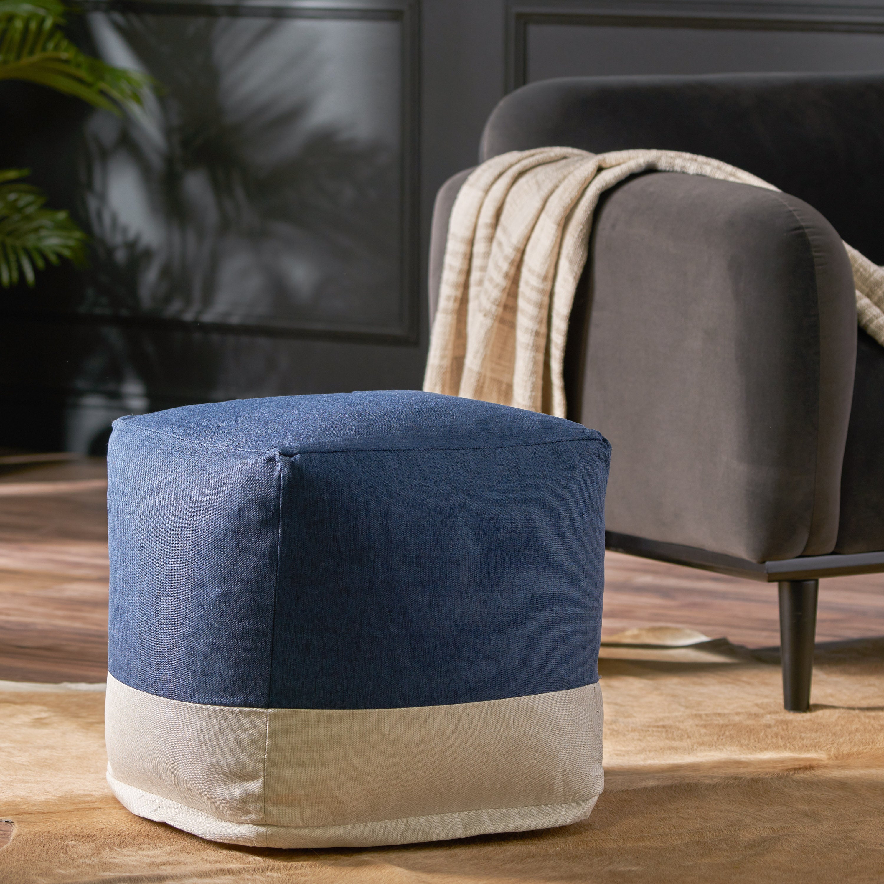 Punjab Tattnall Contemporary Two Tone Fabric Cube Pouf