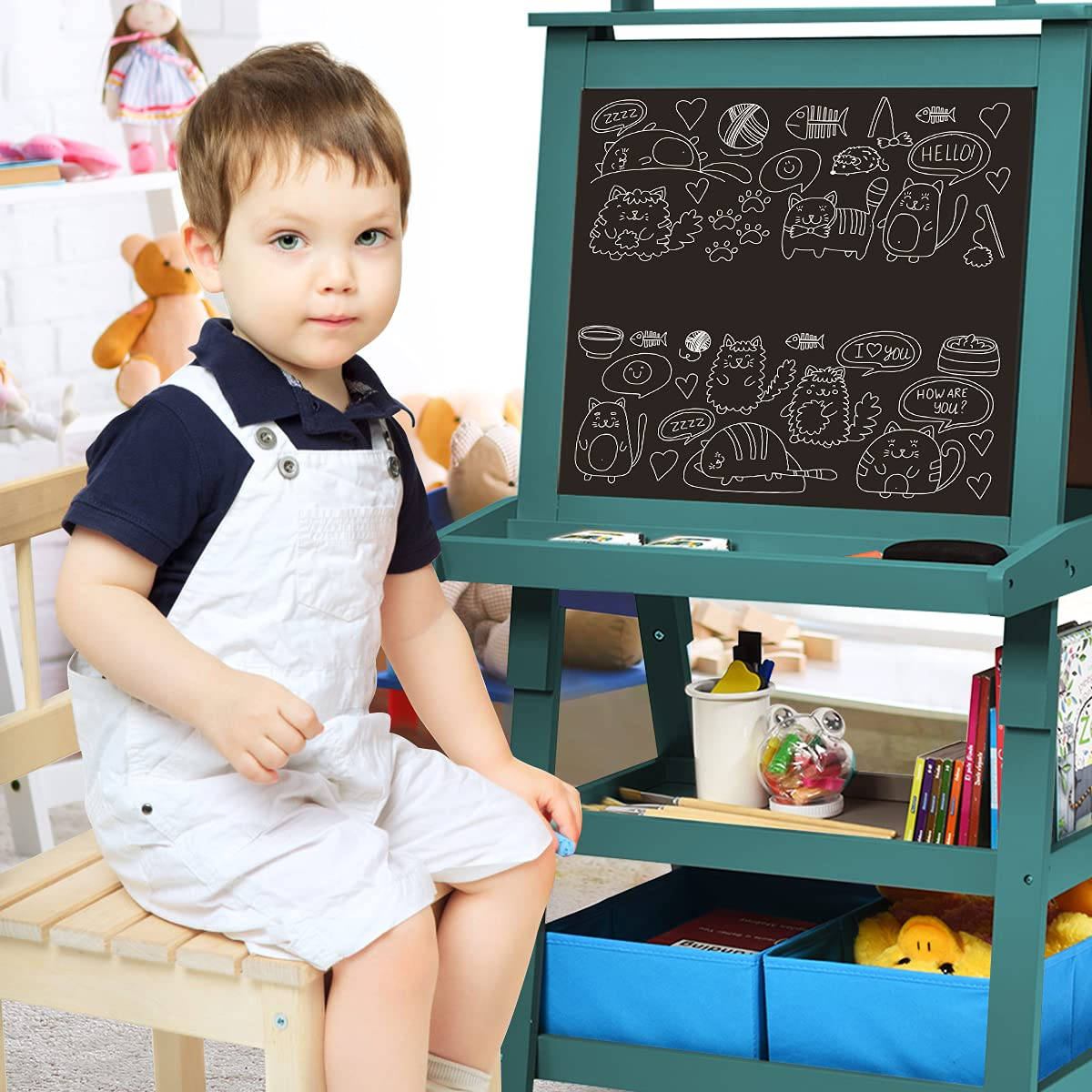 Costzon Kids Art Easel, 3 in 1 Double-Sided Storage Easel