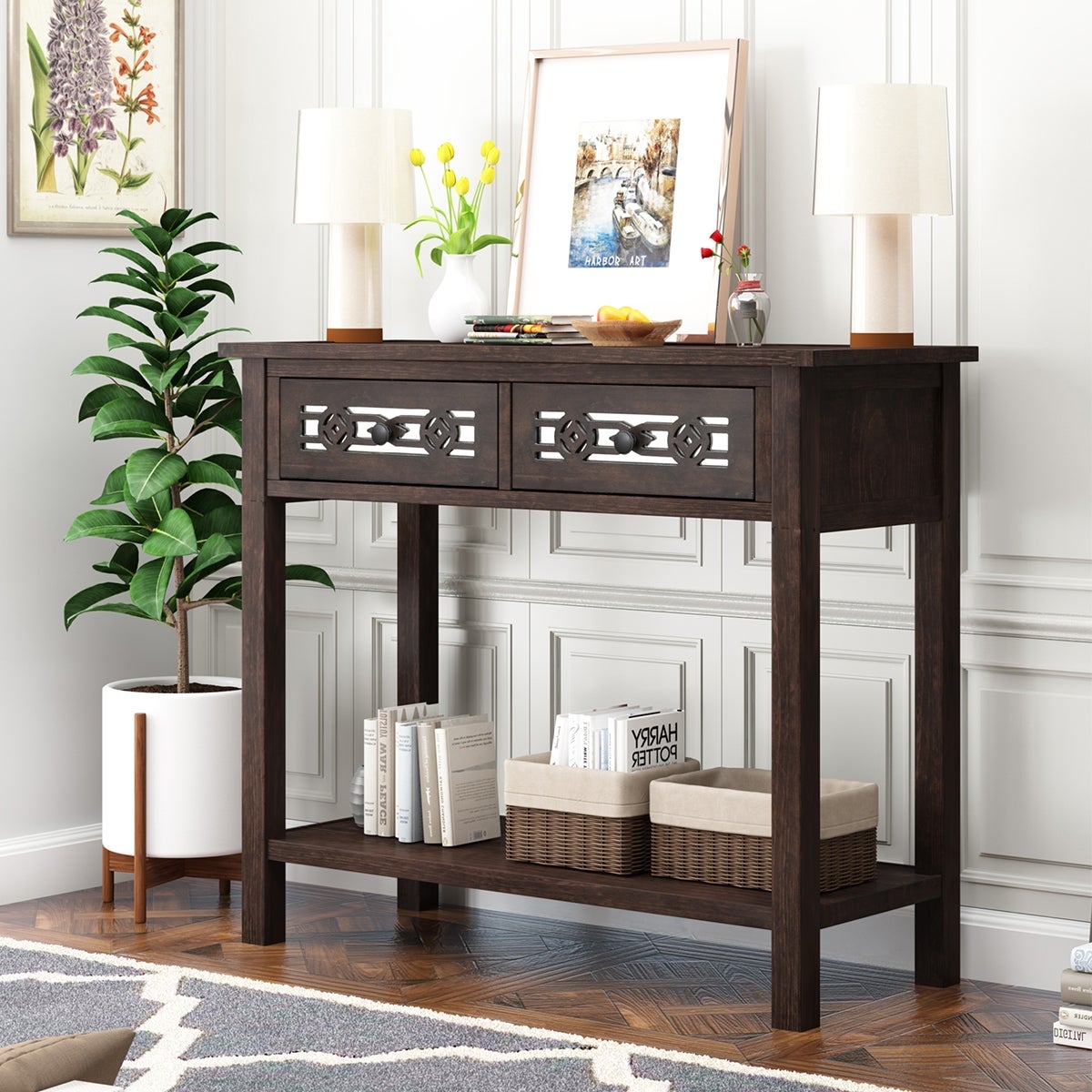 Merax Classic Console Table with 2-Drawers and Shelf