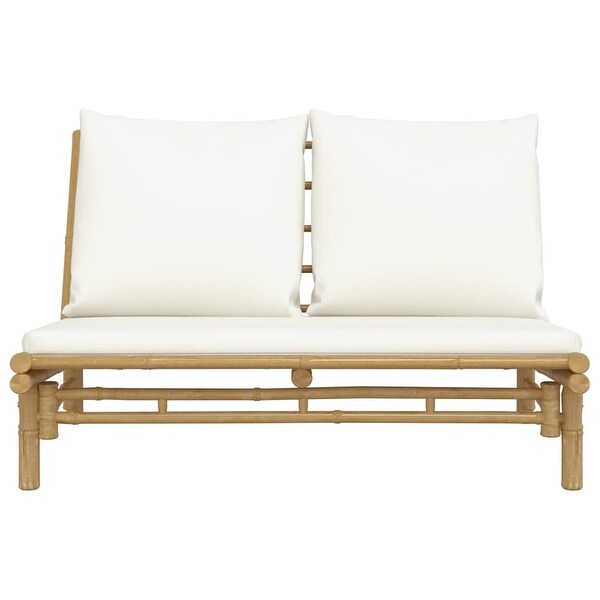 vidaXL Patio Bench with Cream White Cushions Bamboo