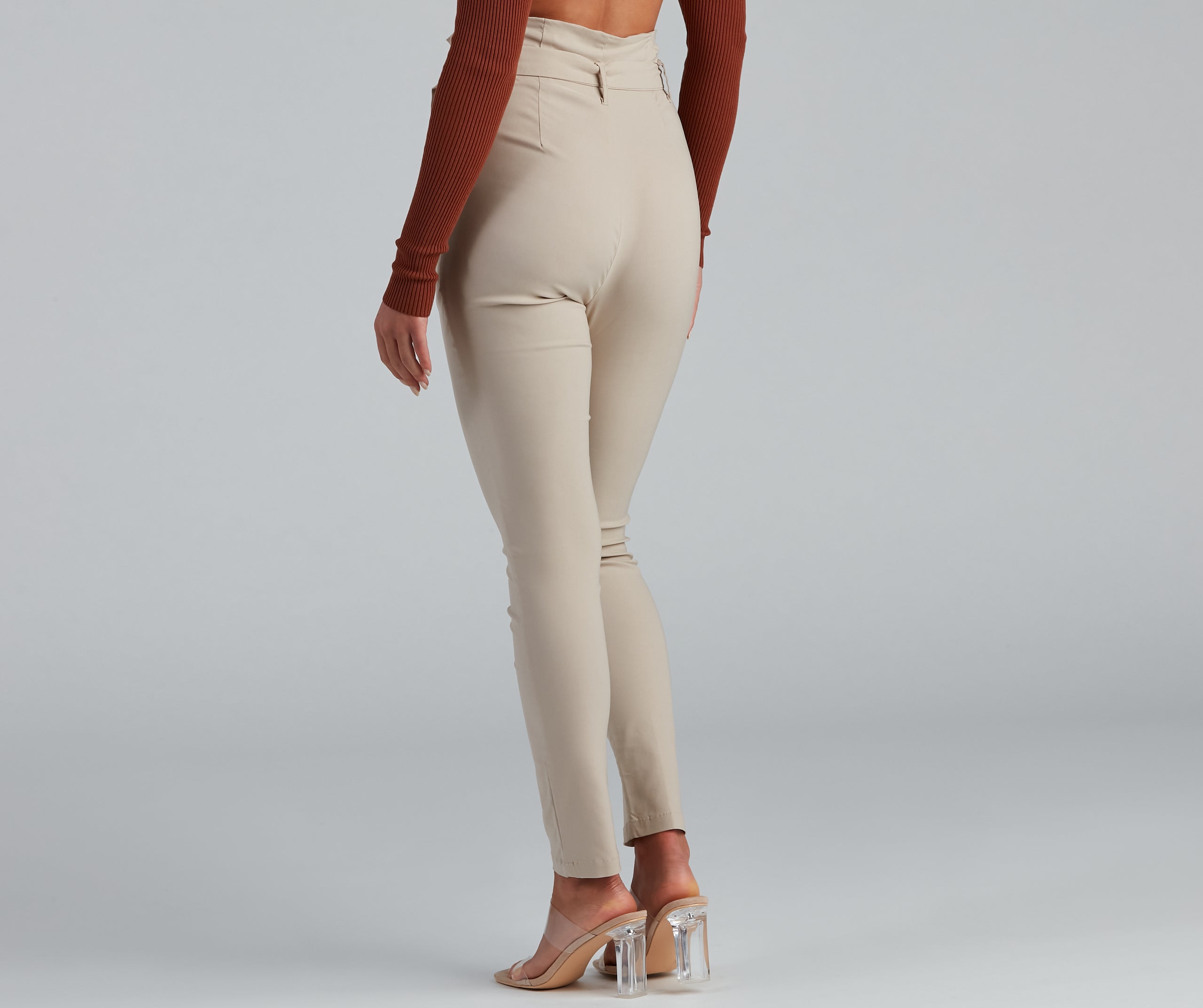 High Waist Paperbag Skinny Dress Pants