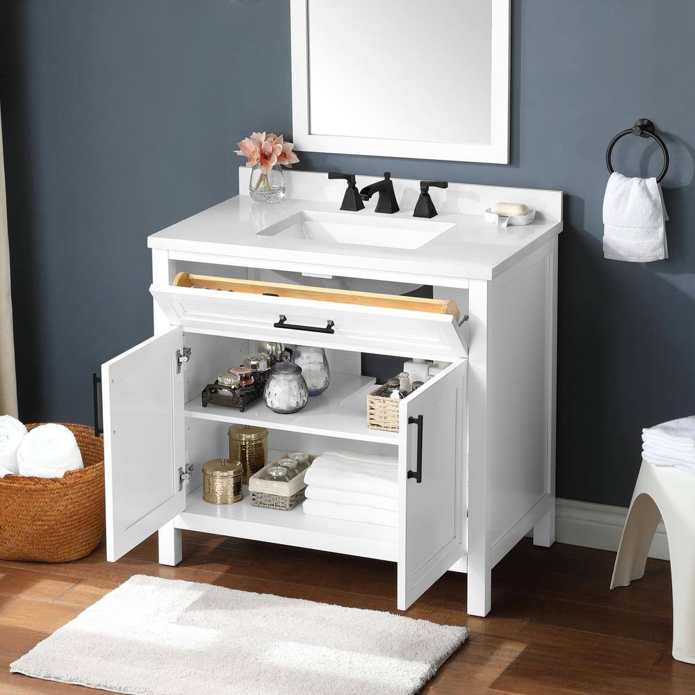 Home Decorators Collection Mayfield 36 in. W x 22 in. D x 35 in. H  in White with Cultured Marble Vanity Top in White with White Basin Mayfield 36W