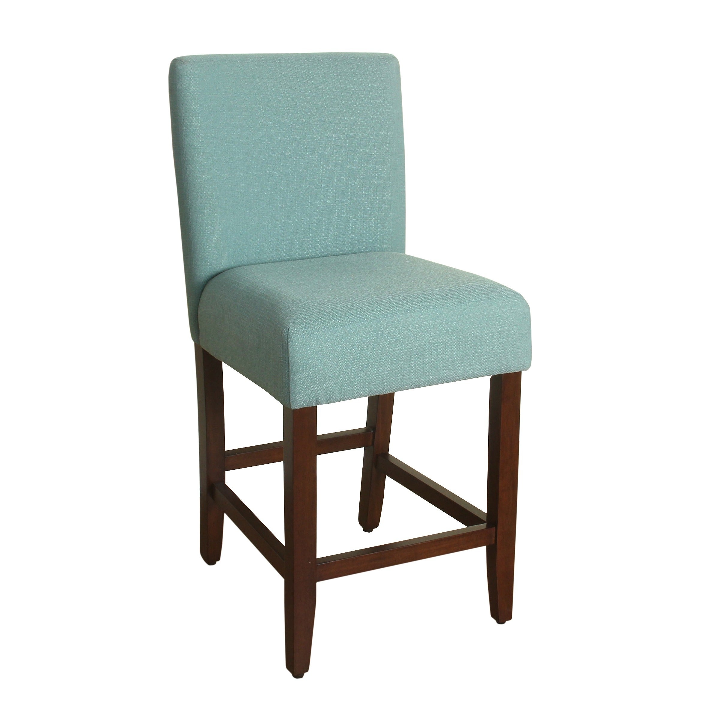 Wooden 24 Inch Counter Height Stool with In Textured Fabric Upholstery， Aqua Blue