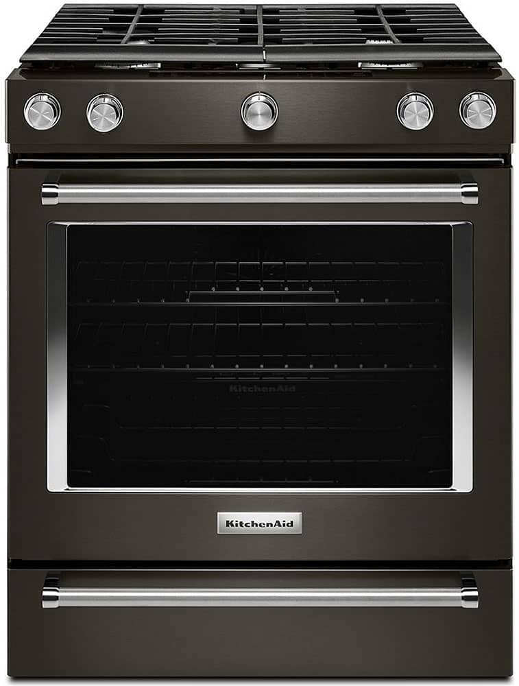 KitchenAid ADA 30 Black Stainless Steel Slide-In Gas Range