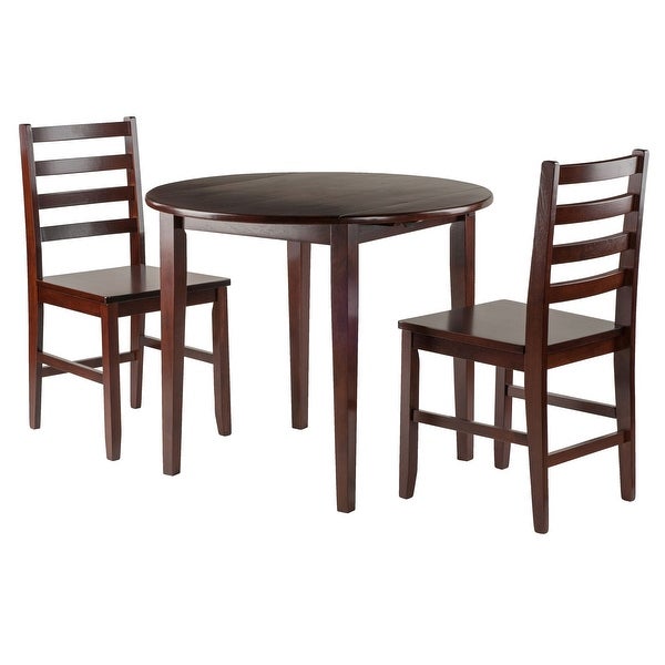 3-Piece Walnut Brown Drop Leaf Table with Ladderback Chairs