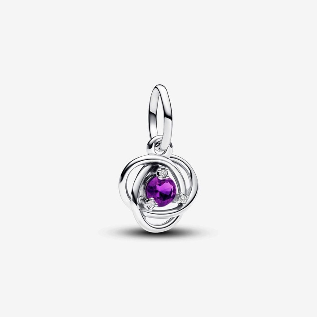 PANDORA  February Purple Eternity Circle Dangle Charm - Sterling Silver