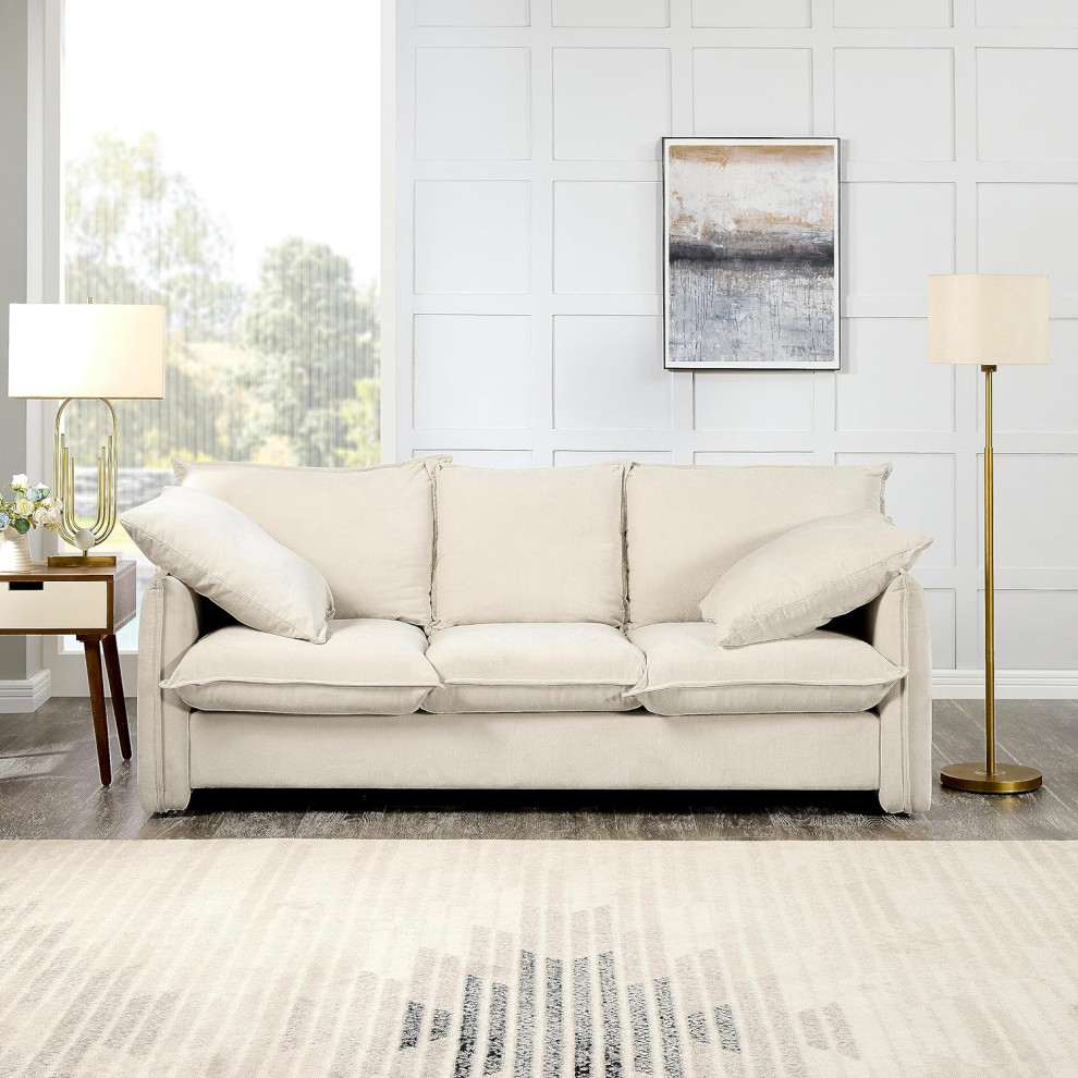 Modern 3 Seater Sofa  Comfortable Cushioned Seat With 2 Square Pillows   Modern   Sofas   by Decor Love  Houzz