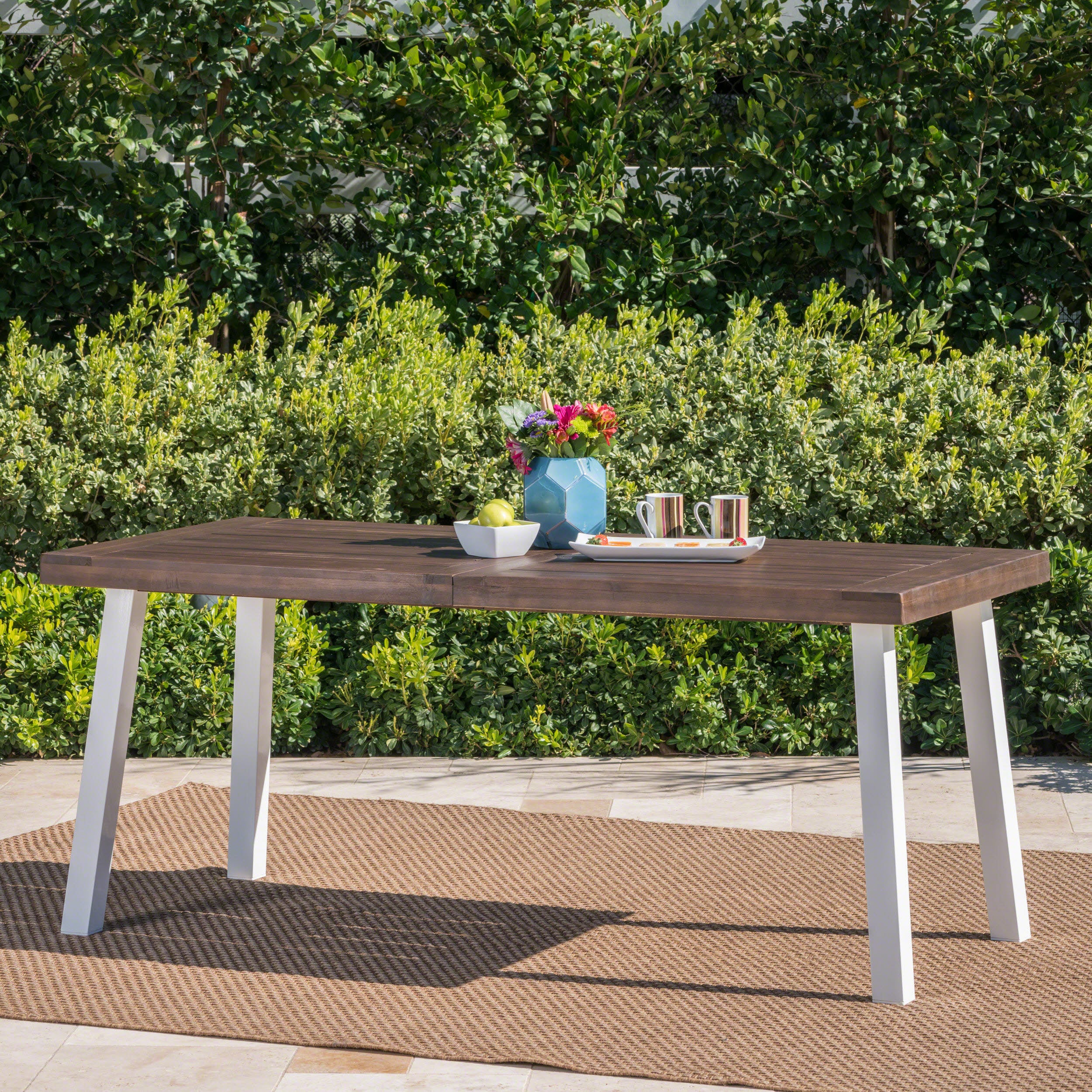 Mika Outdoor Finished Acacia Wood Dining Table with Metal Legs