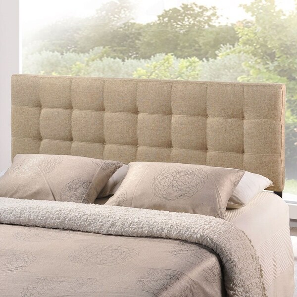 King size Beige Fabric Upholstered Mid-Century Style Headboard - - 29083843