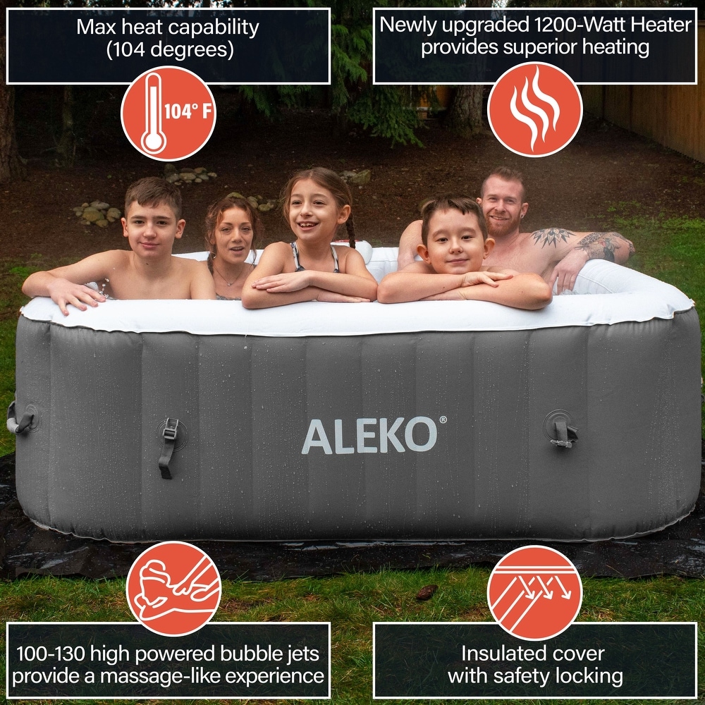 ALEKO Square Inflatable Jetted 6 Person Hot Tub Spa With Cover   Gray