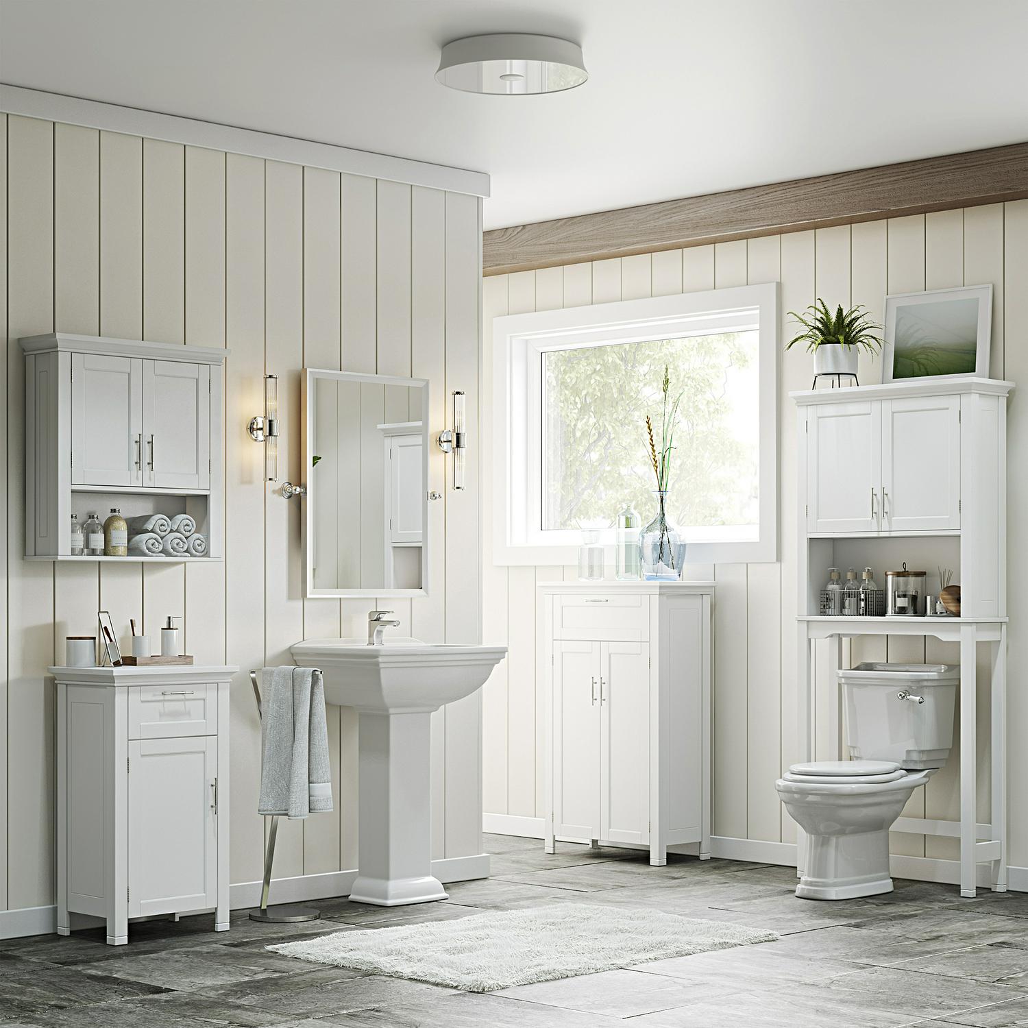 RiverRidge Home Somerset Collection 2-Door Bathroom Storage Wall Cabinet with 1 Open Shelf and 2 Interior Shelves， White