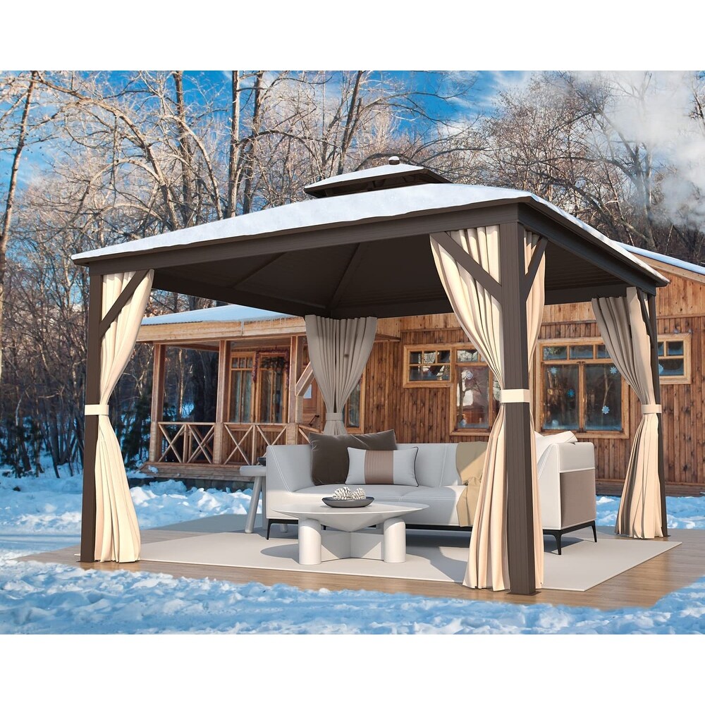 Outdoor Gazebo Pergola w Galvanized Steel Roof and Aluminum Frame  Prime Curtains   Netting Include