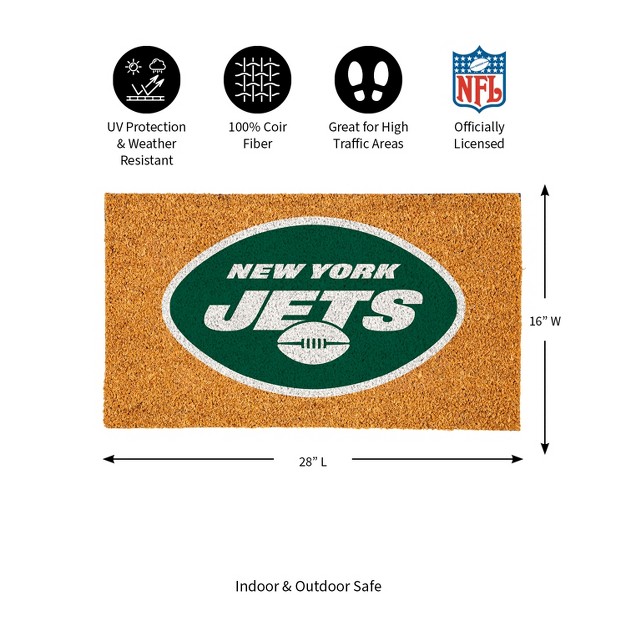 Evergreennflnew York Jets Logo Natural Coir 28 X 16 Inches Indoor Outdoor Doormat