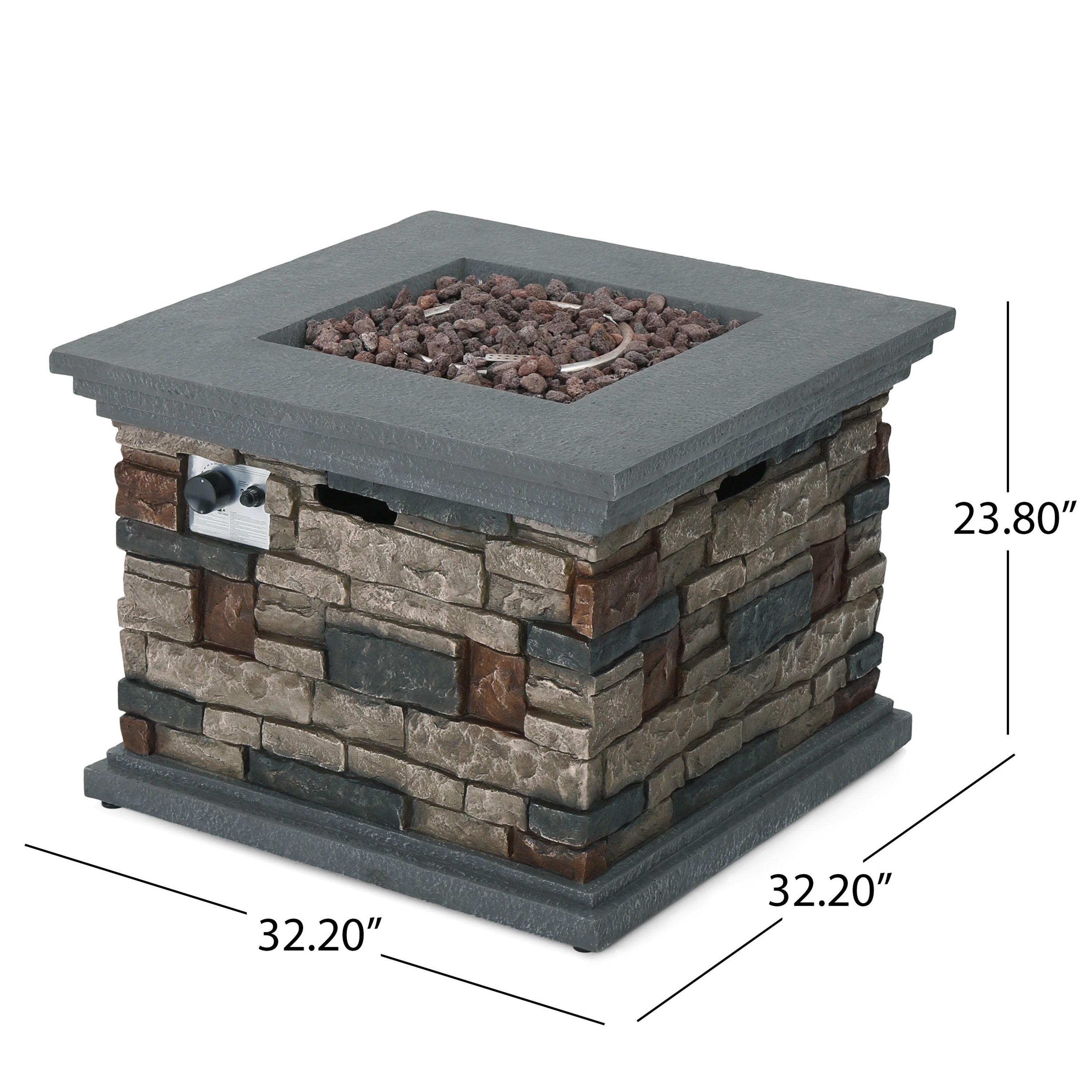 Cape Outdoor 4-Seater Acacia Wood Club Chairs with Firepit, Brown Patina Finish and Cream and Stone