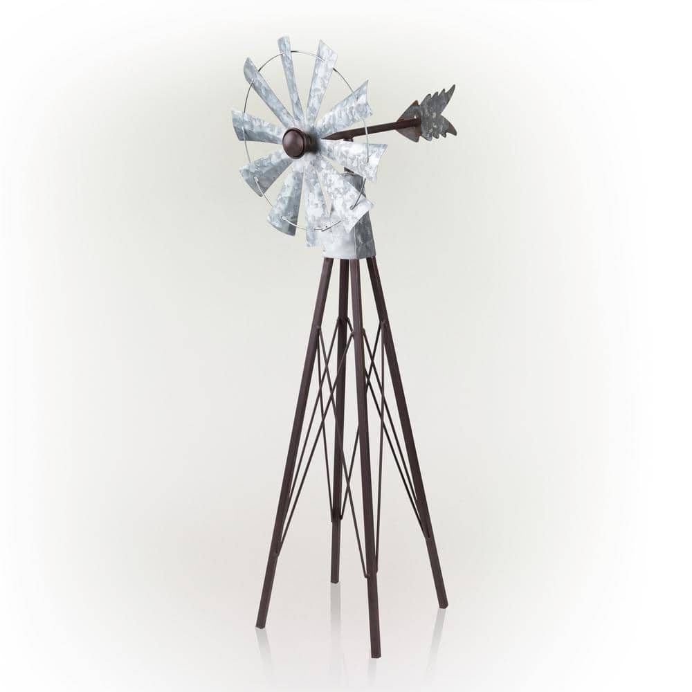 Alpine Corporation 24 in. Tall Outdoor Metal Windmill Spinner Garden Yard Decoration, Bronze and Silver JUM368