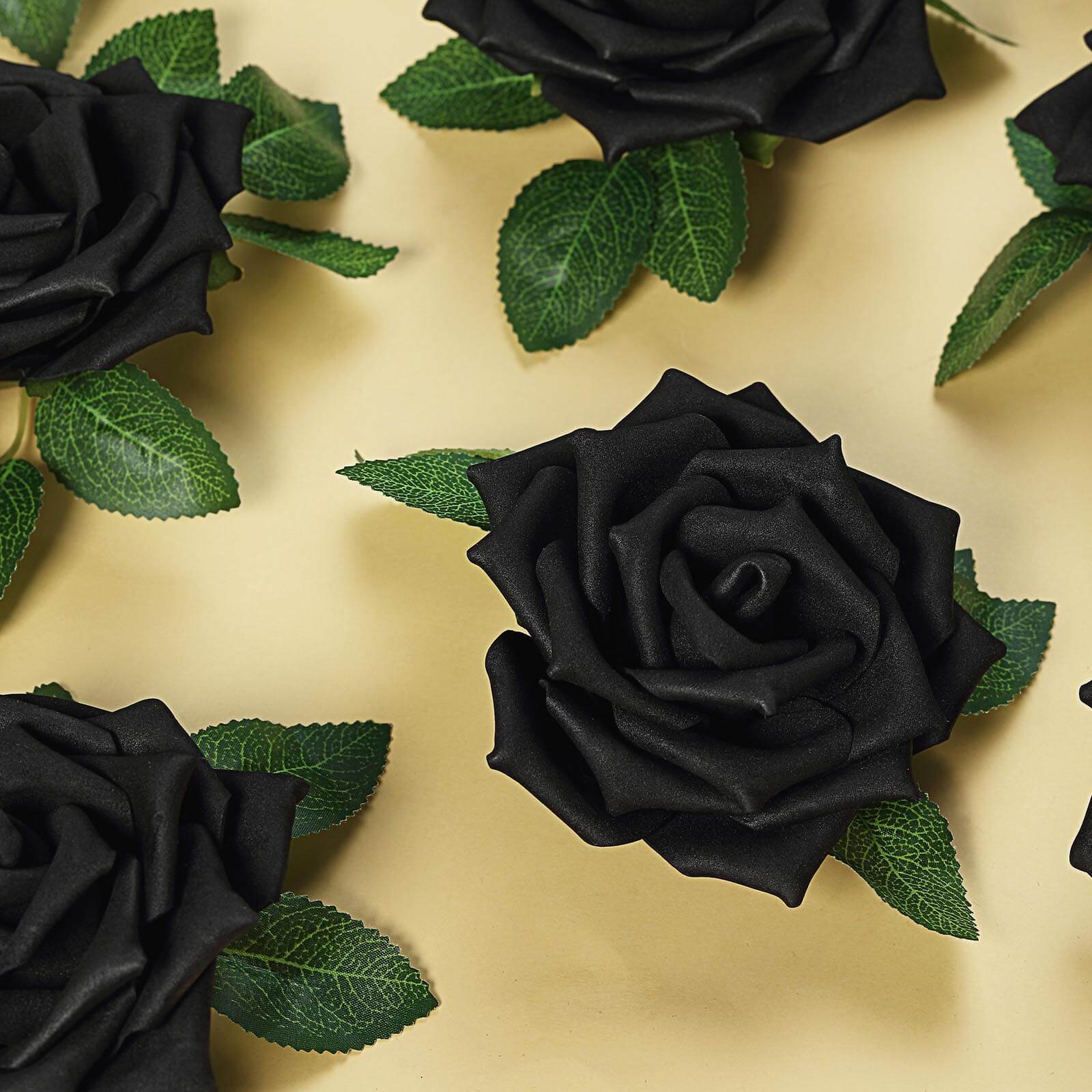 24 Roses Black Artificial Foam Flowers With Stem Wire and Leaves 5