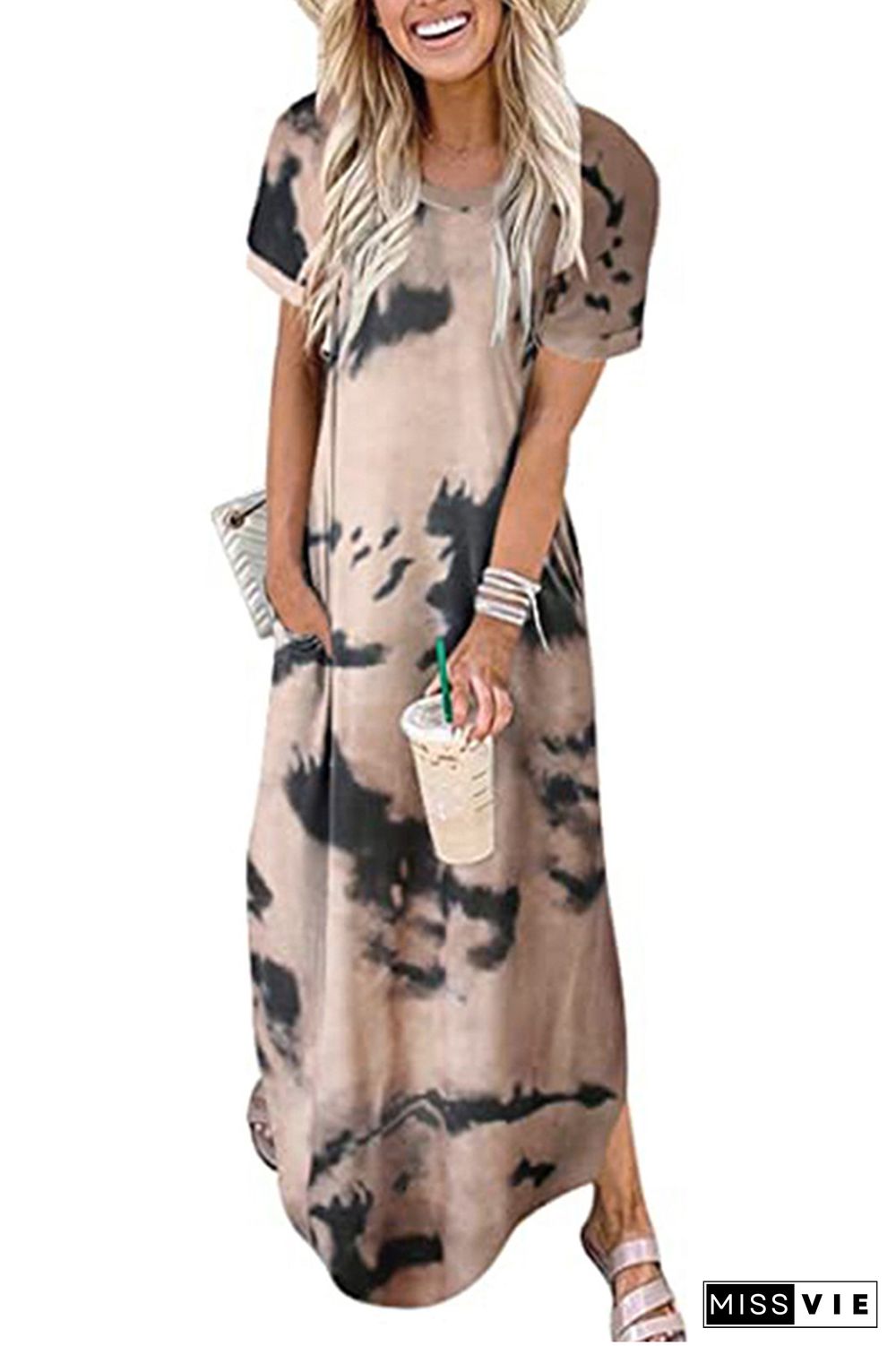 Tie Dye Printed Split Pocket Maxi Dress