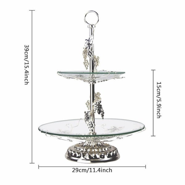 2-Layer Fruit Display Tray Glass Bowl Multi-Function Cake Stand