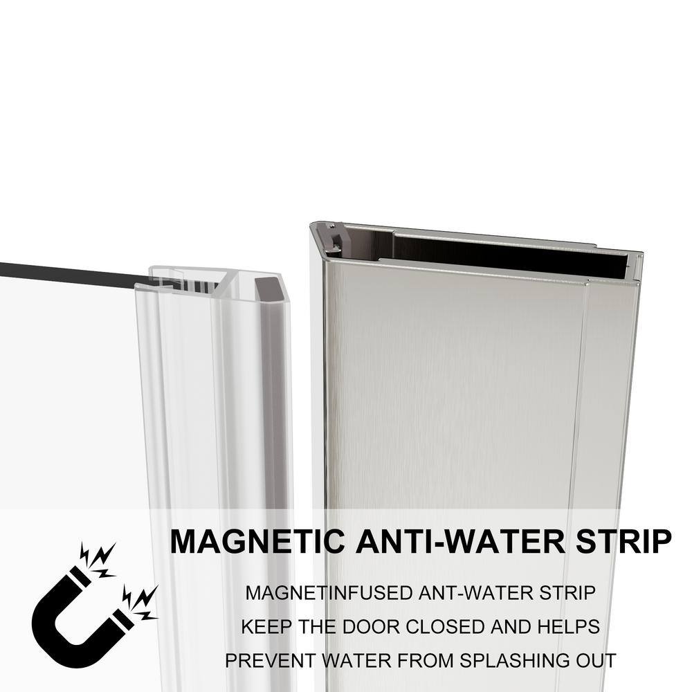 WELLFOR 30 in. W x 72 in. H Frameless Glass Shower Doors Clear Glass in Brushed Nickel SWL-B020221N