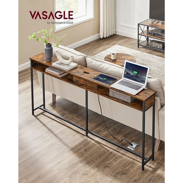 Narrow Console Table - 70.9 Inch Sofa Table with 2 Outlet and 2 USB Ports， Long Entryway Table， Home Office or Living Room