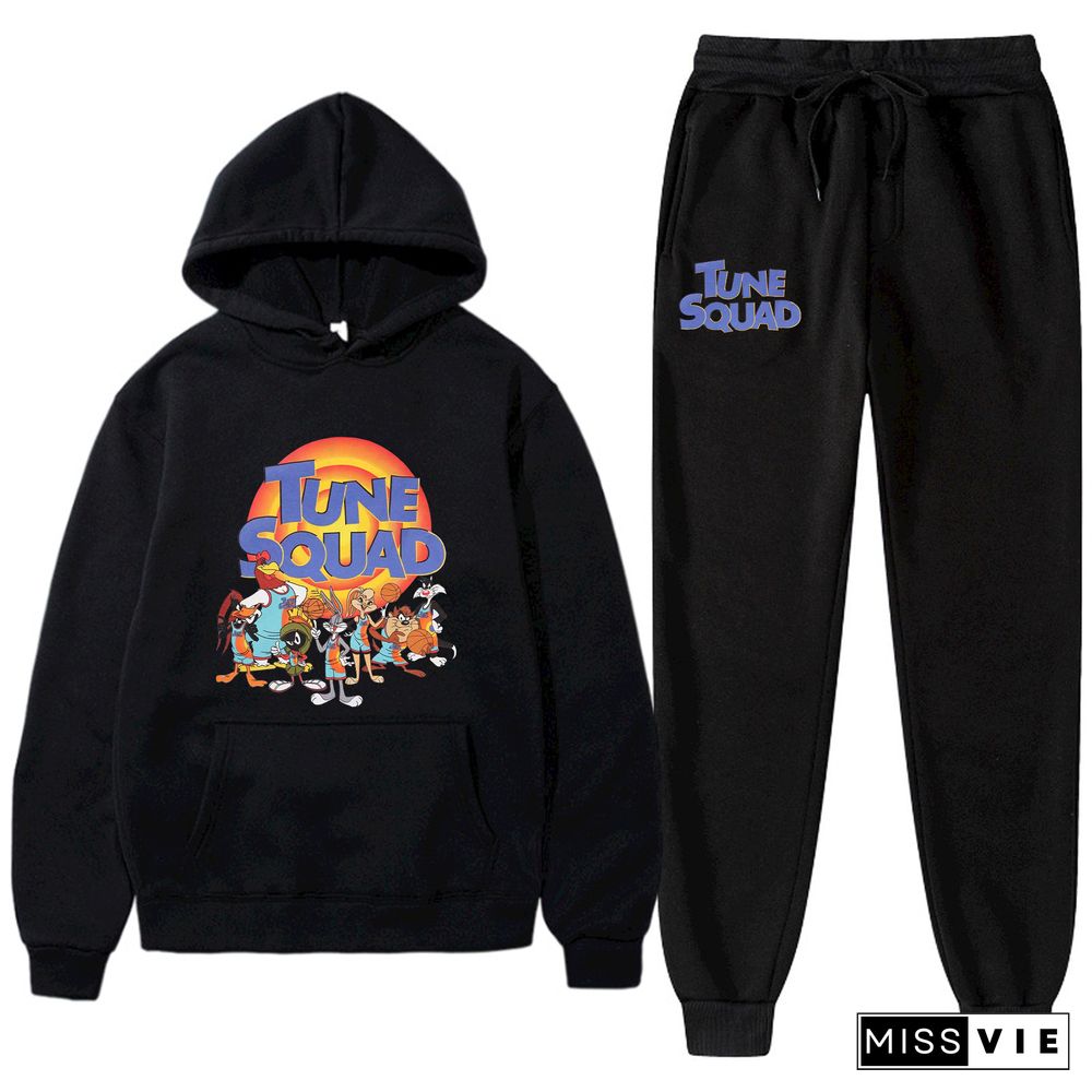 Cartoon Print Long Sleeve Hoodies Sweatpants Suit