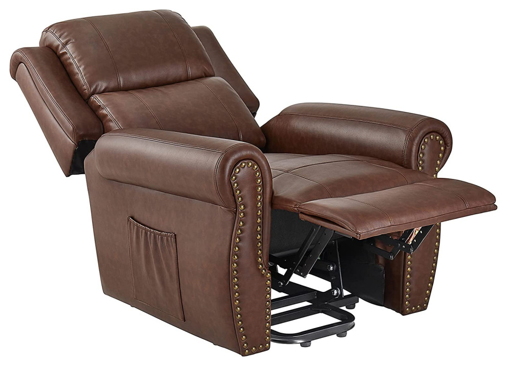 Contemporary Power Lift Recliner  Breathable Air Leather Upholstery  Brown   Transitional   Recliner Chairs   by Decorn  Houzz