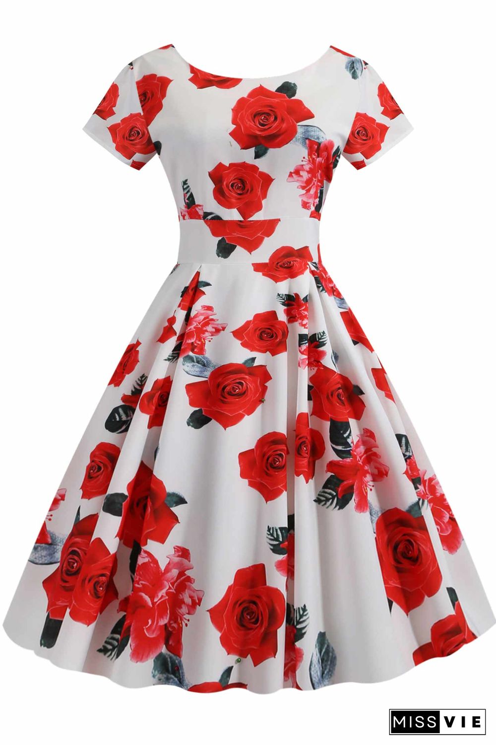 Retro Floral Print Scoop A-line Dress