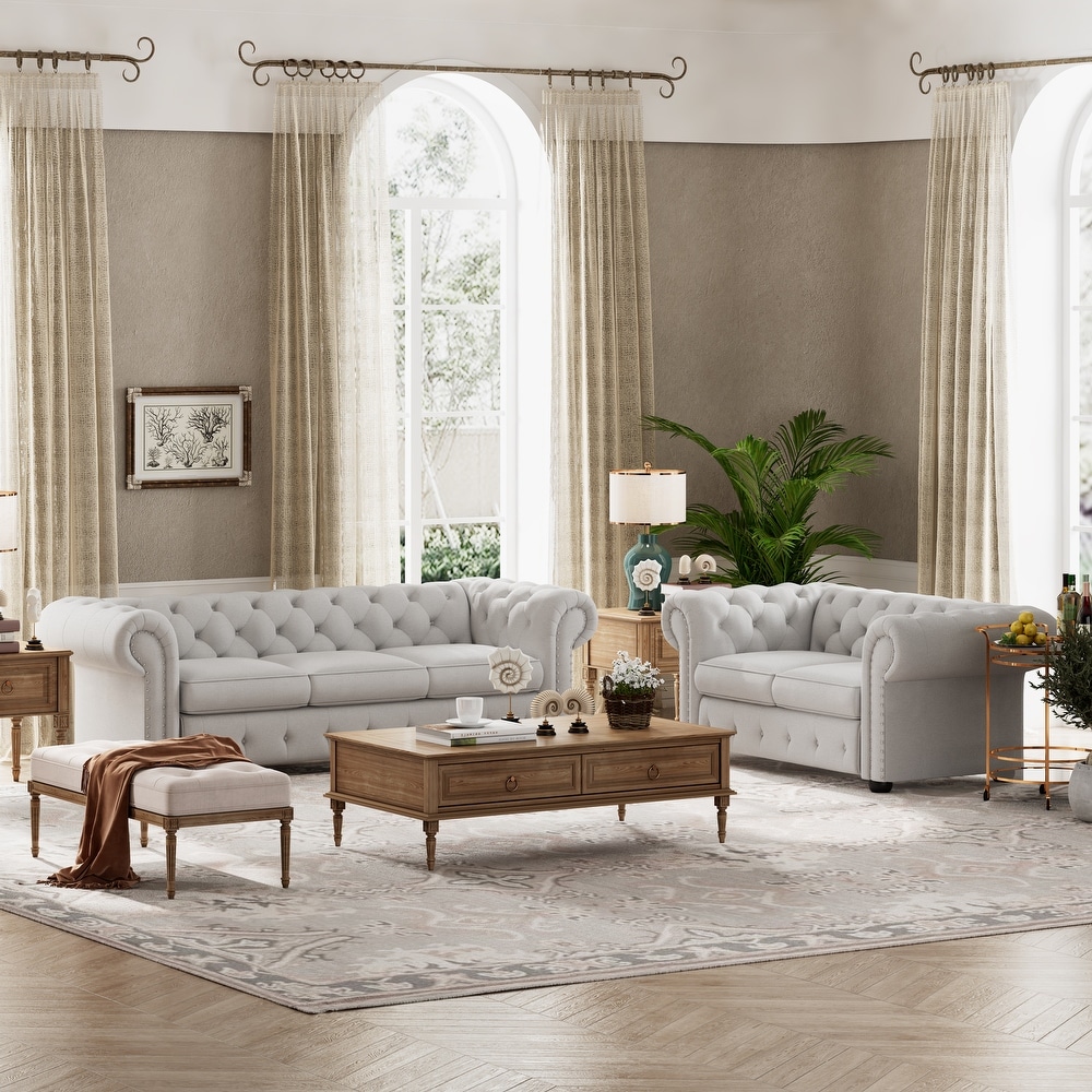 Corvus Aleksis 2 piece Tufted Rolled Arm Chesterfield Sofa and Loveseat Set