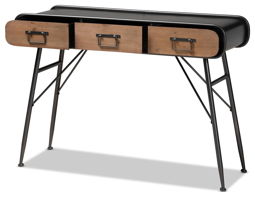 Modern Industrial Black Oak Brown Finished Wood 3 Drawer Enter way Console Table   Industrial   Console Tables   by Imtinanz  LLC  Houzz