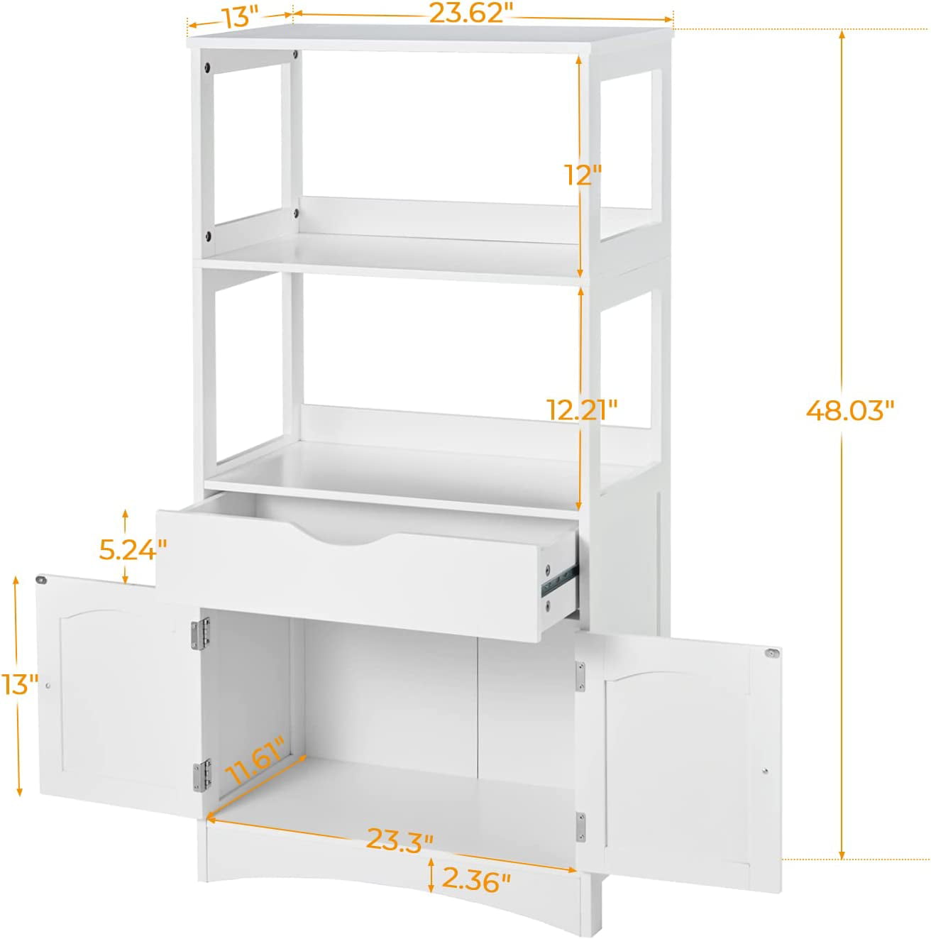 White Sideboard Storage Cabinets for Kitchen with Drawer， Pantry Storage Cabinet with Microwave Space and 1 Cupboard