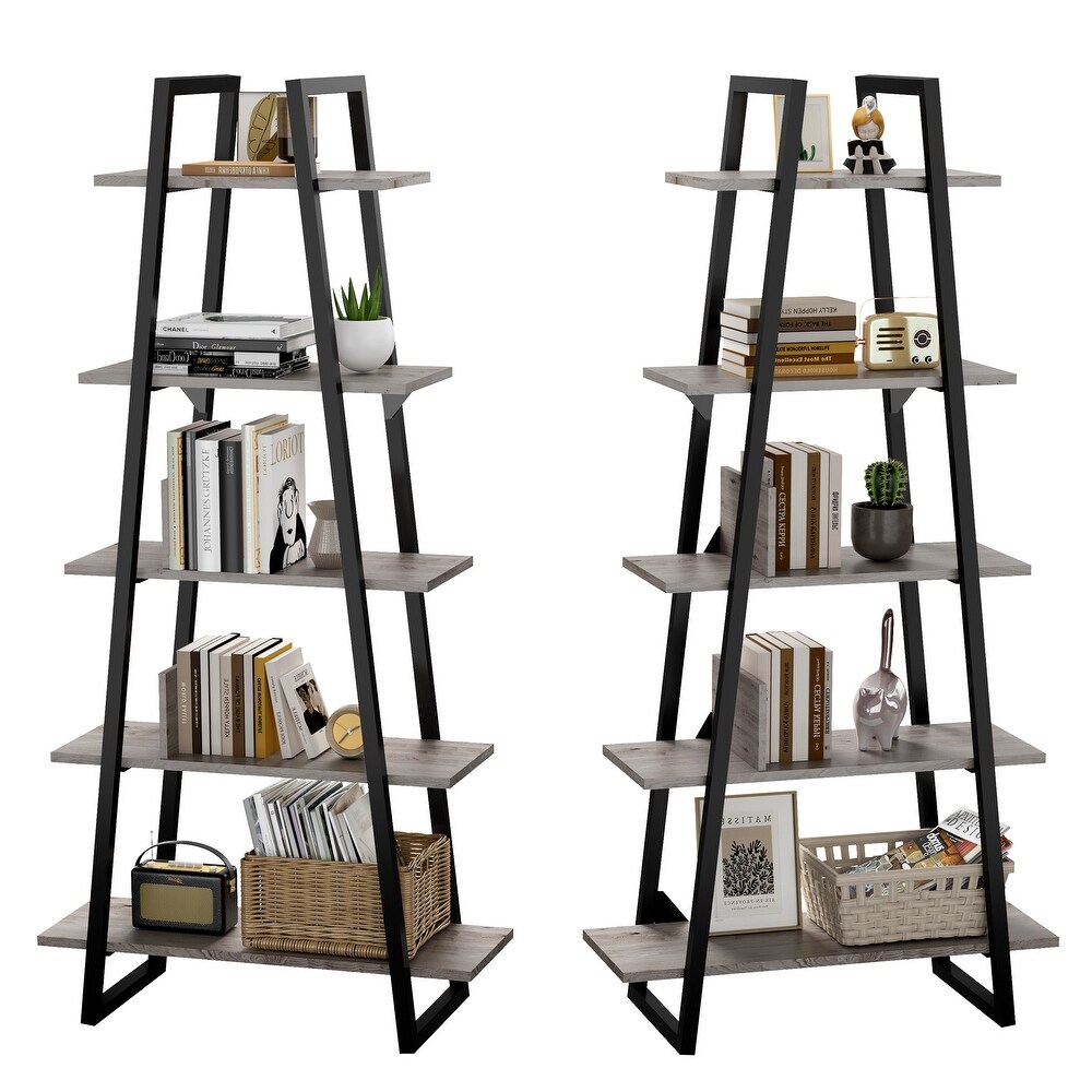 Bookshelf 5 Tier Industrial Wood