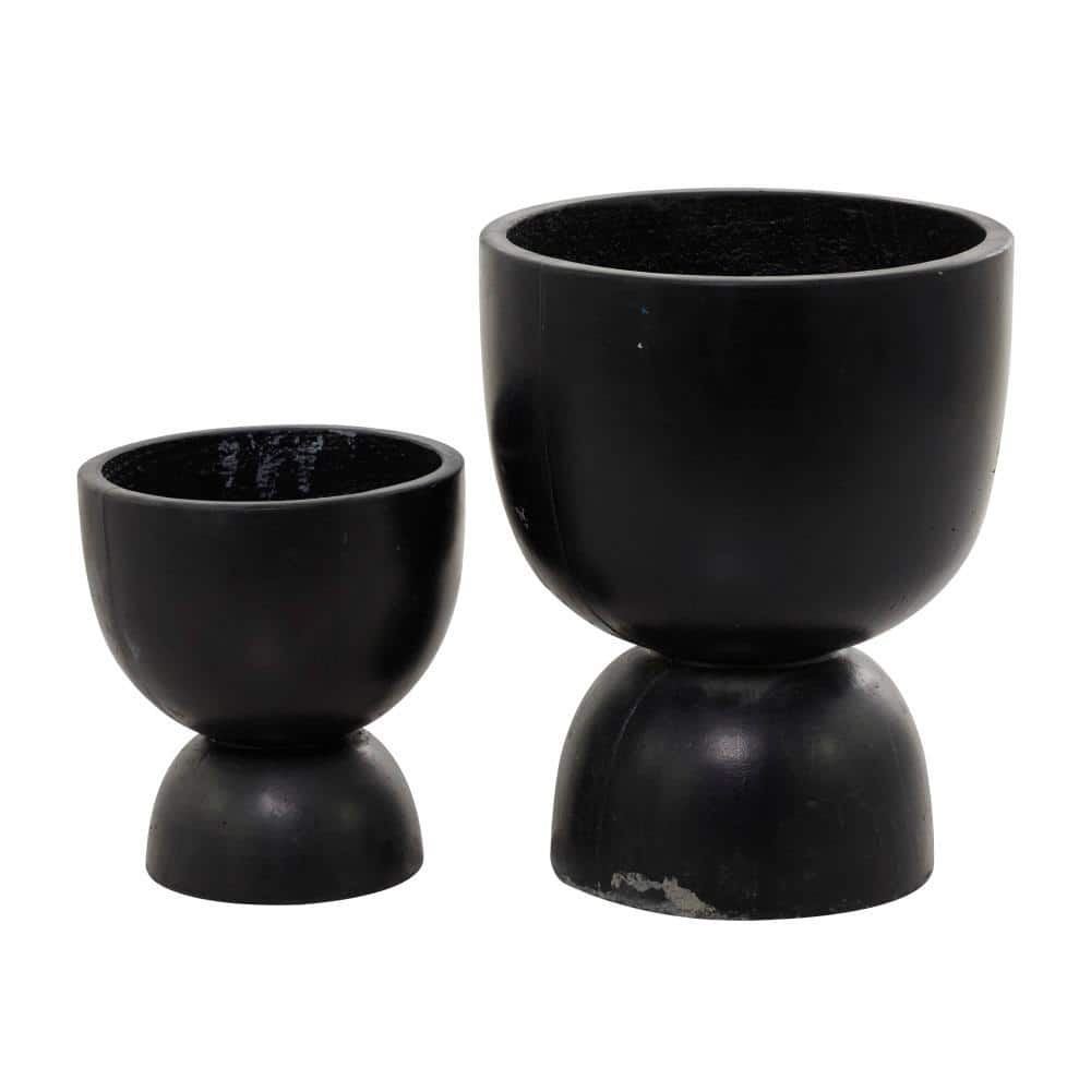 Litton Lane 15 in. x 12 in. Black MGO Modern Planter ( Set of 2 ) 042657