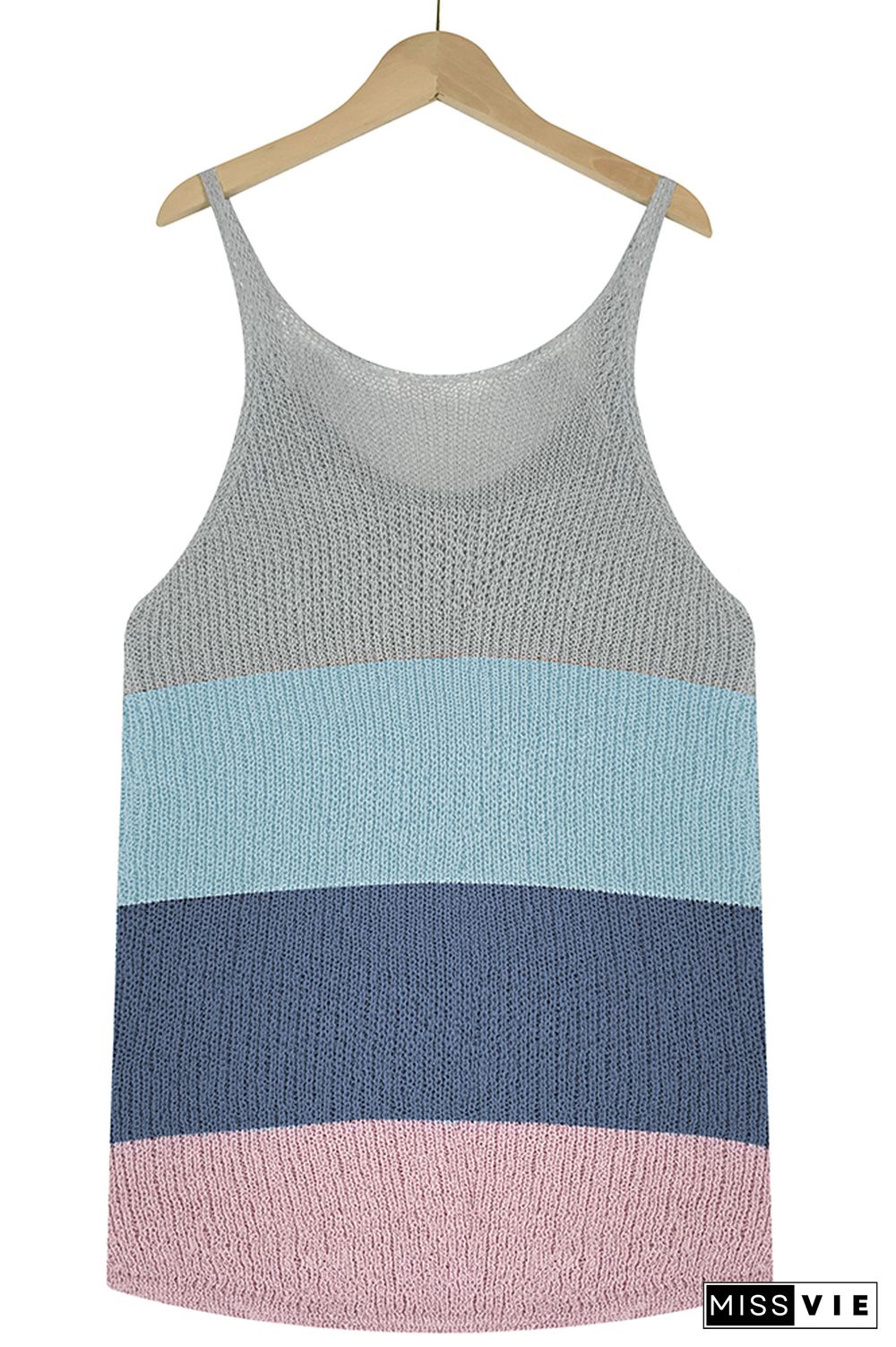 Color Block and Plain U Neck Knit Tank Top