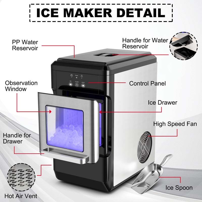 44LBS/24H Portable Nugget Ice Maker Countertop Self-Cleaning Ice Making Machine with Ice Shovel