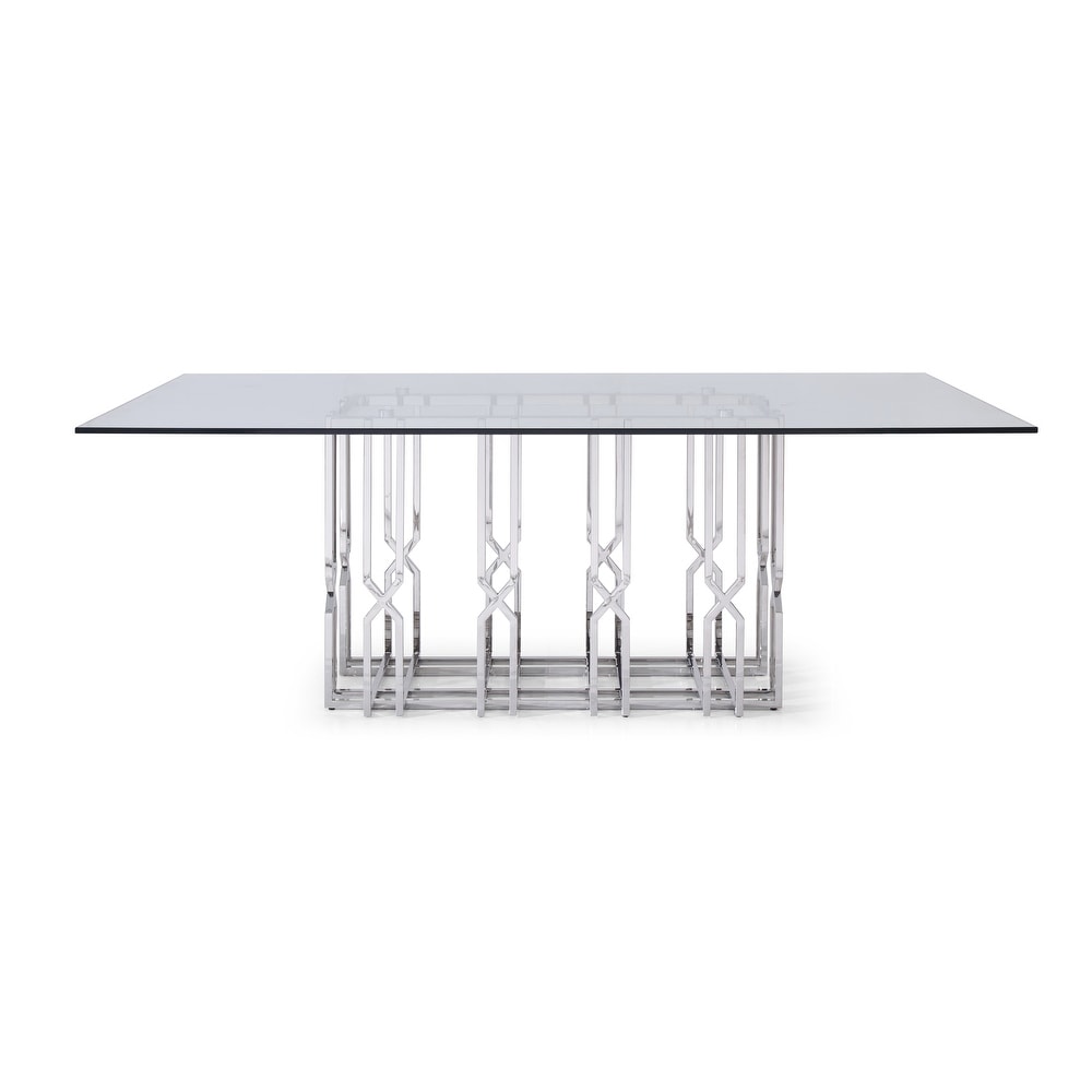 Modrest Ericson Modern Glass   Stainless Steel Dining Table