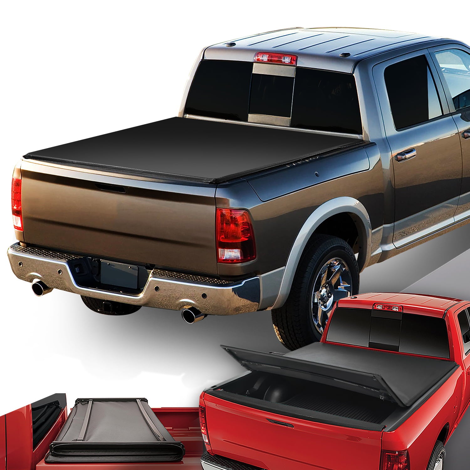 For 2009 to 2022 Dodge Ram 1500 2500 3500 6.5Ft Fleetside Bed Matte Black Soft Top Tri-Fold Adjustable Tonneau Cover Kit