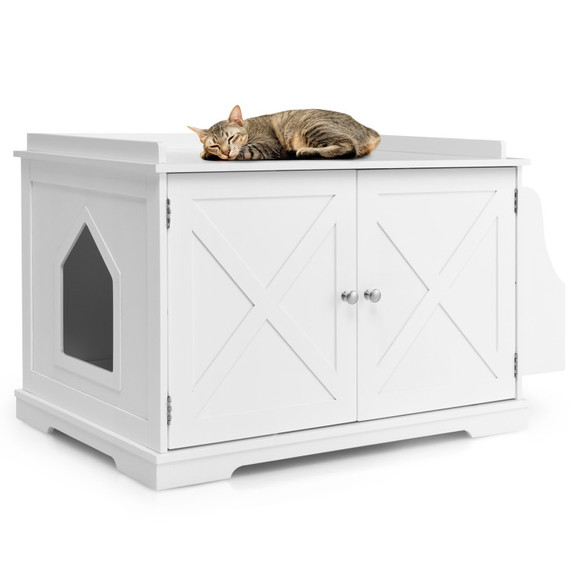 Costway 52139708 Large Wooden Cat Litter Box Enclo...