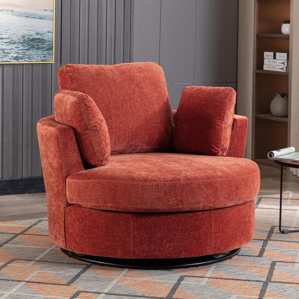 Modern Swiveling Accent Chair  Rounded Design With Pillows   Modern   Armchairs And Accent Chairs   by Decor Love  Houzz