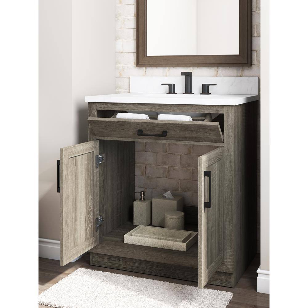 Glacier Bay Pittsford 30 in. W x 22 in. D x 34.5 in. H Bathroom Vanity in Aged Grey wCeramic Vanity Top in White HDPSK30V