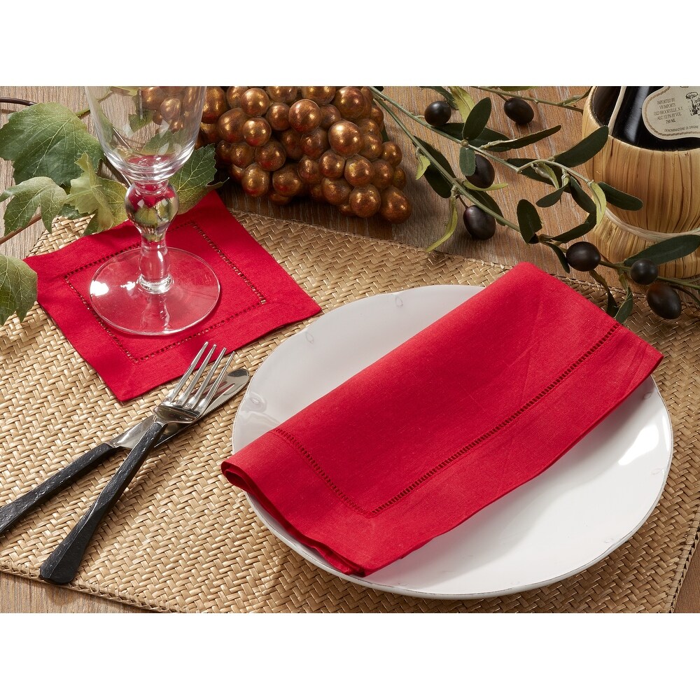 Hemstitched Linen Blend Cocktail Napkins (Set of 12)