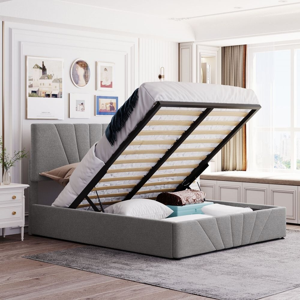 Queen size Upholstered Platform bed with a Hydraulic Storage System