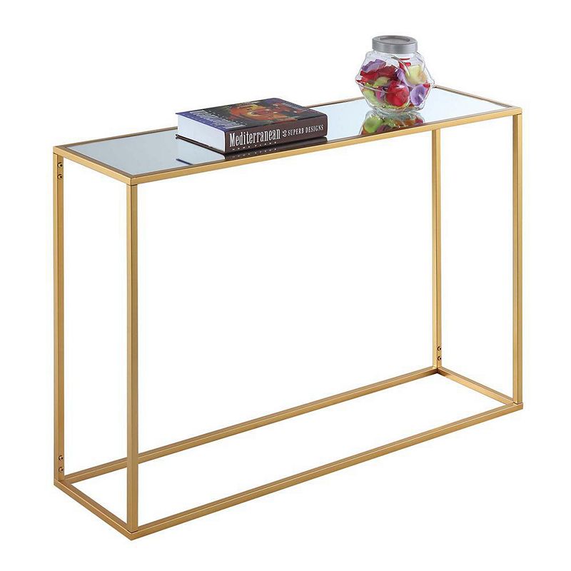 Convenience Concepts Gold Coast Mirrored Console Table， Mirrored Top/Gold Frame