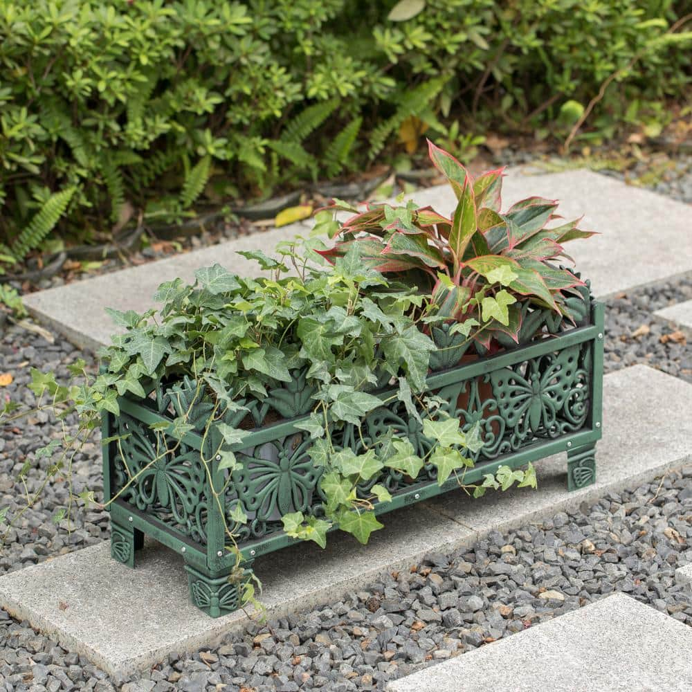 Gardenised 10 in. W x 26.5 in. D x 12.5 in. H Living Butterfly Outdoor Antique Bronze Plastic Plant Stand， Flower Planting Pot QI004123