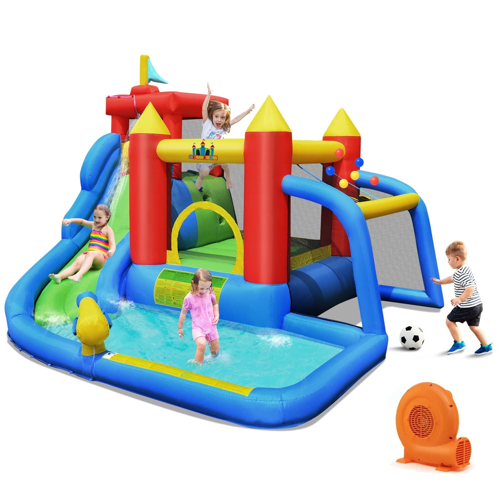 BOUNTECH Inflatable Bounce House, 7 in 1 Water Slide Park w/ Jumping Area