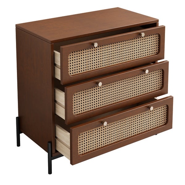 Modern Cannage Rattan Wood Closet 3-Drawer Chest Wood Storage Cabinet - - 37925680