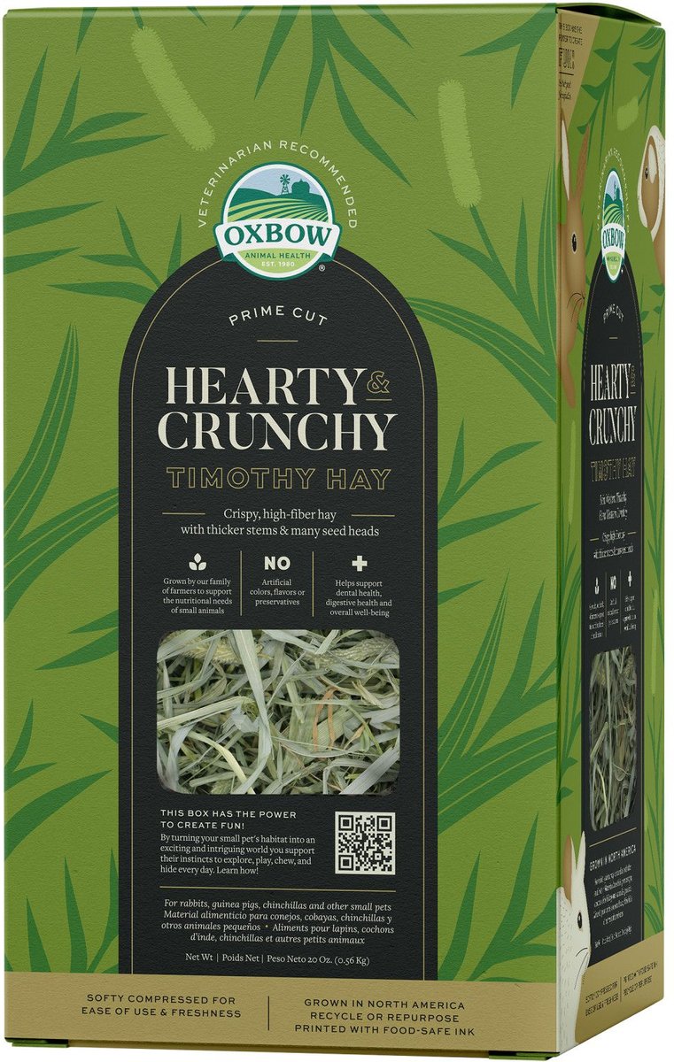 Oxbow Prime Cut Hearty and Crunchy Timothy Hay Small Pet Food， 20-oz bag