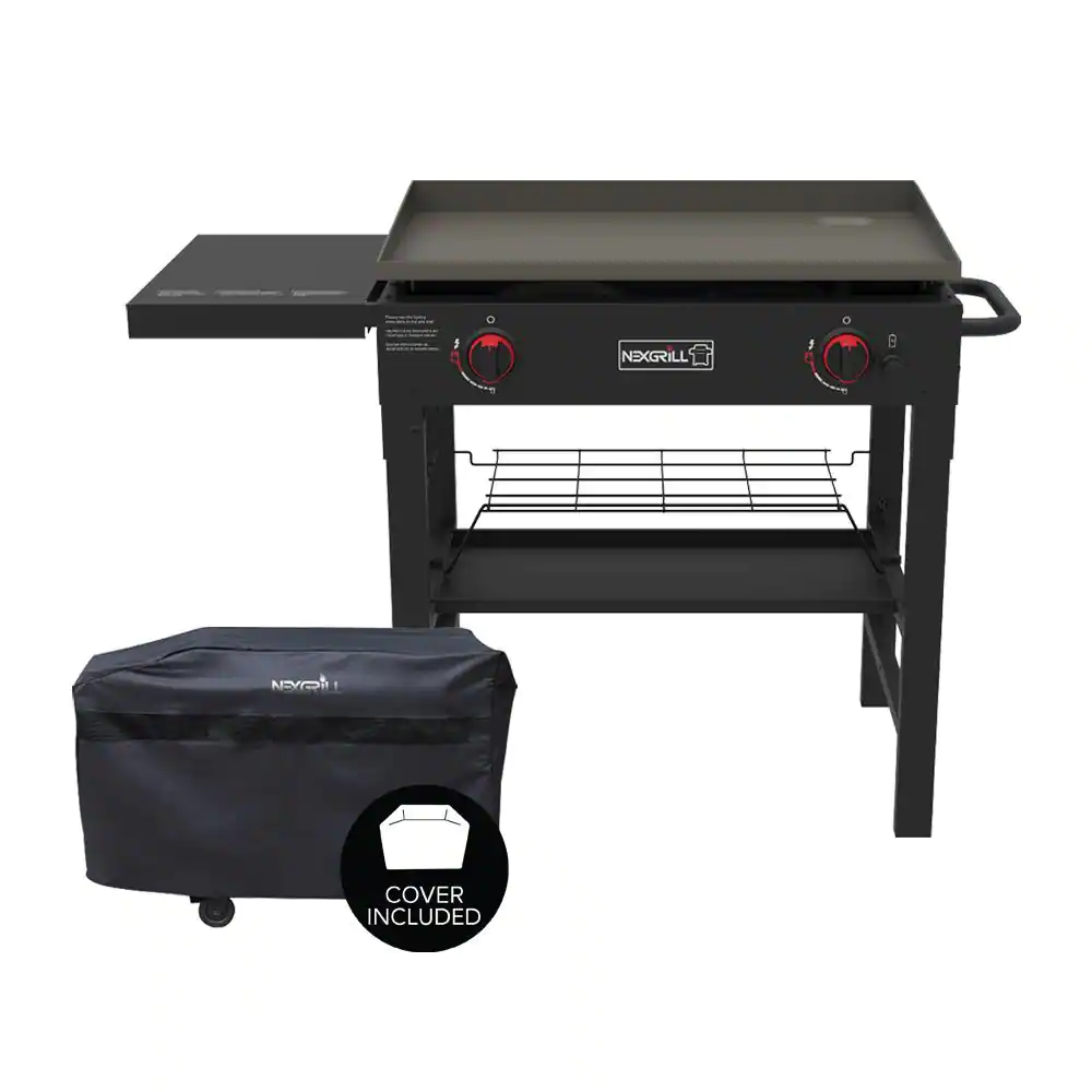 Nexgrill 720-0785PVC 29 in. 2-Burner Propane Gas Grill in Black with Griddle Top Plus Premium Cover